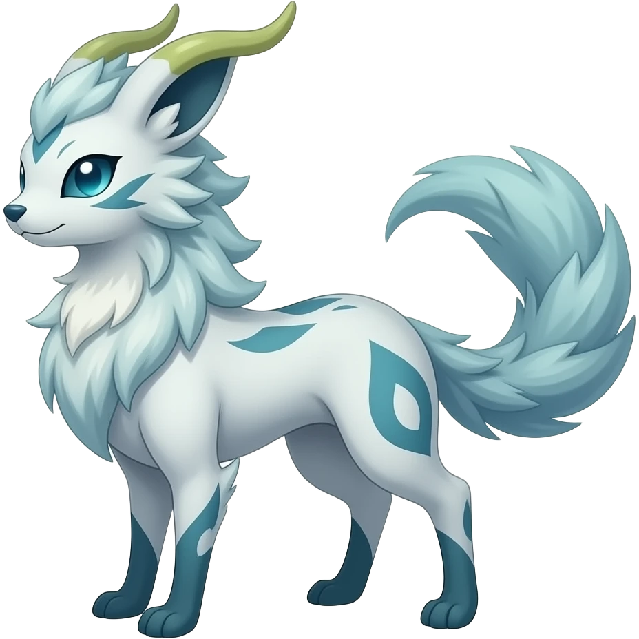 lanky tall elegant oriental feral painted Asian Absol-Glaceon-Sylveon-animal-Fakémon-fusion-hybrid-creature emoji