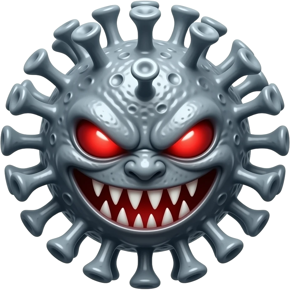 Realistic Corona virus with an evil face, hyper real, emoji