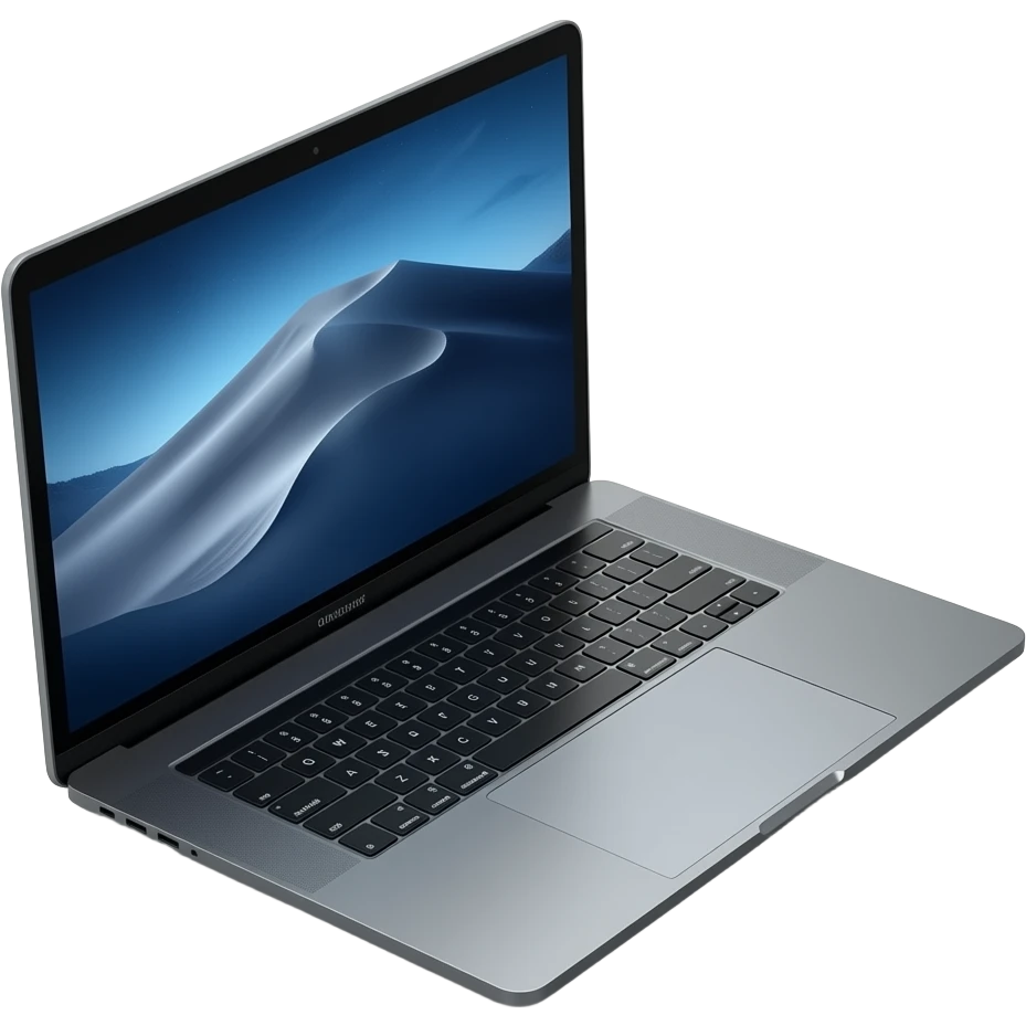 MacBook Pro space gray 16" open with notch at screen emoji