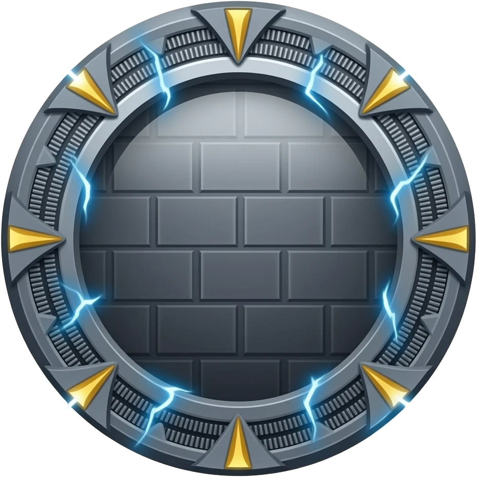 A stargate with 9 chevrons equally spaced around the rim, lightning arcs spark around it emoji