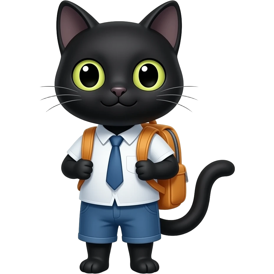 чорний кіт учень з портфелем emoji