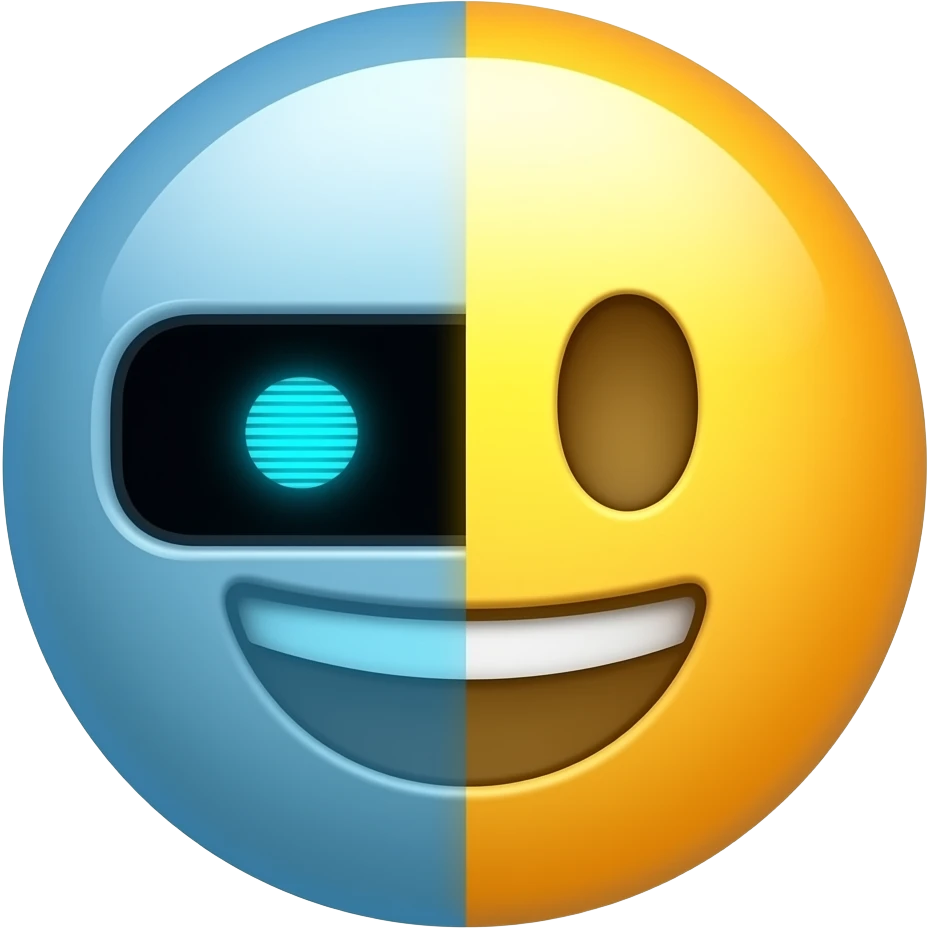 Un robot  🤖 con mitad de emoji normal 🙂 emoji
