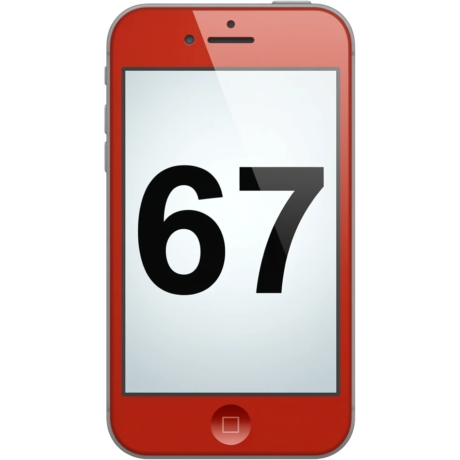 red phone in white background screen with black text 67 emoji