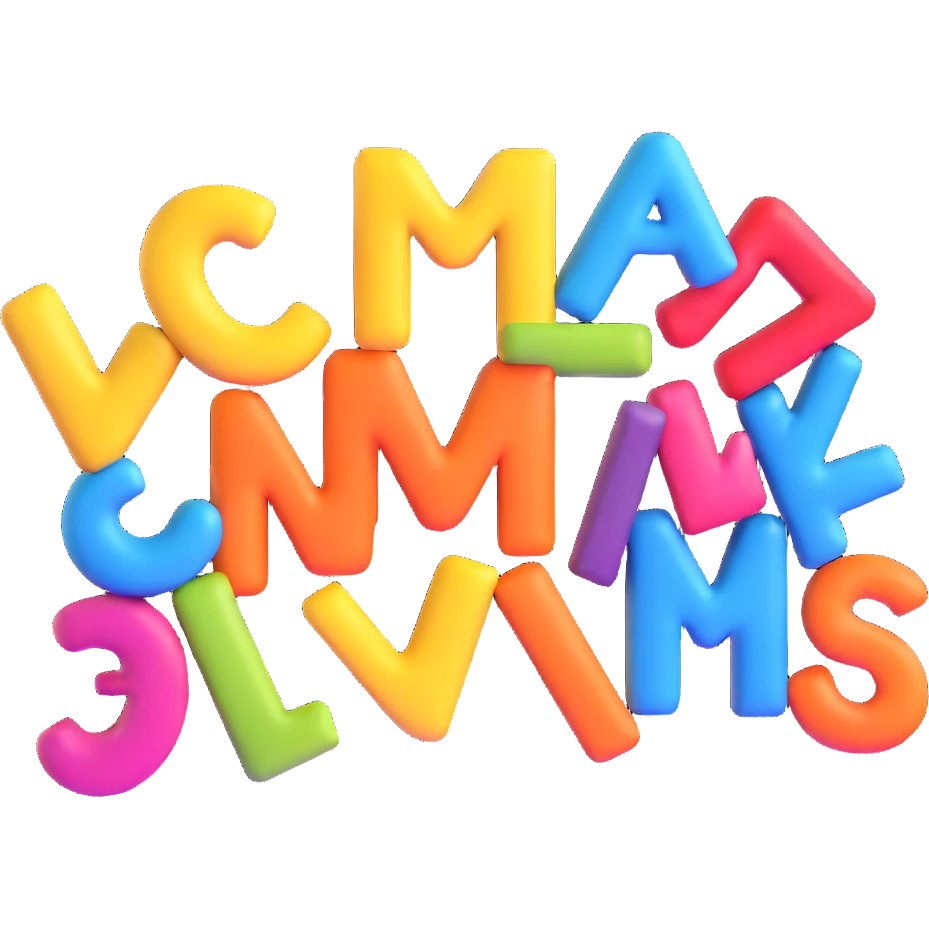 dimensional text inscription, floating cartoon letters, perspective view, bright colorful, lively atmosphere emoji