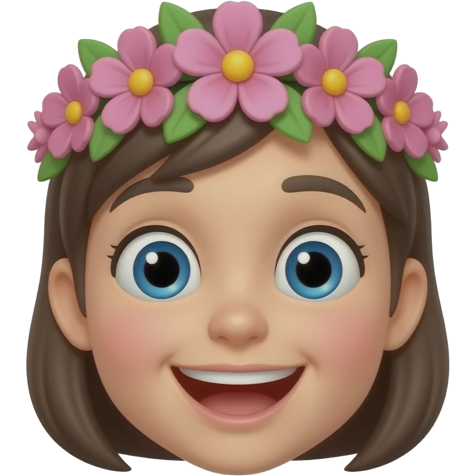 😱 emoji smiley face with a pink flower crown on top, emoji style, non-realistic emoji