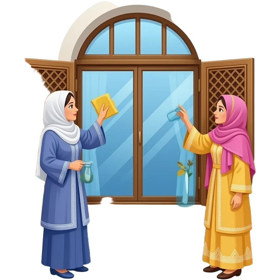 moroccan women cleaning home windows emoji