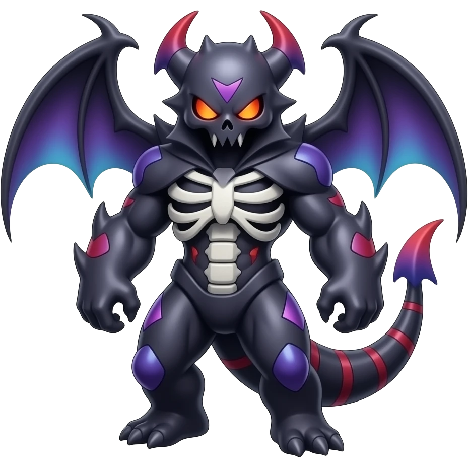 Shiny Badass Spectral Dusky Spooky Skull-faced Skeletal Cool Hot Stylish Handsome Alien-Salandit-Darkrai-Genesect-Monster-Fakémon-fusion (full body) emoji