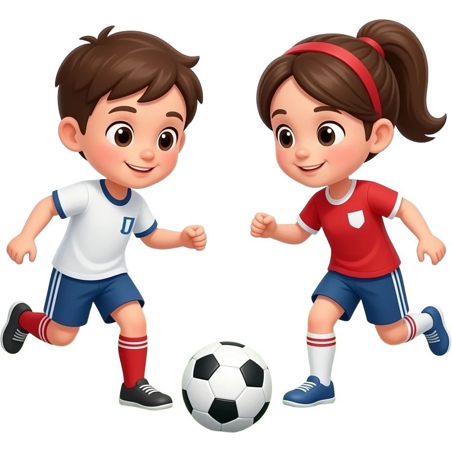 niños y niñas jugando futbol en cancha CARTEL emoji