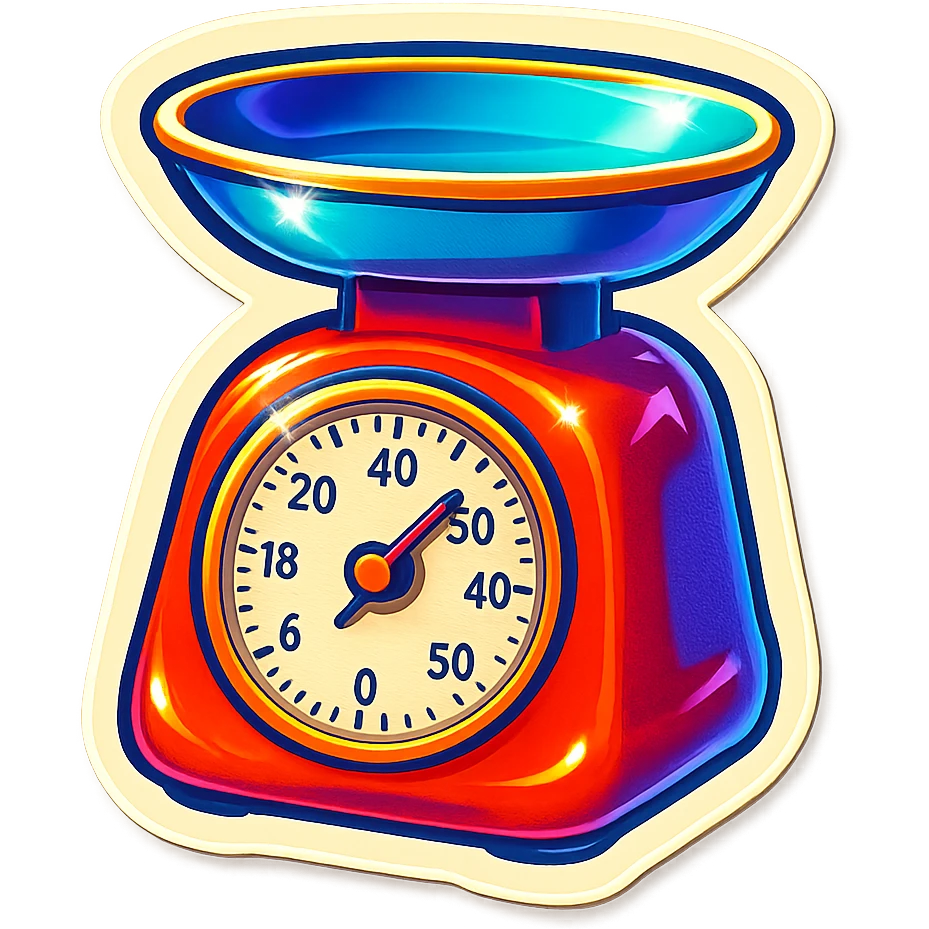old-fashioned kitchen weighing scale, retro sticker style emoji