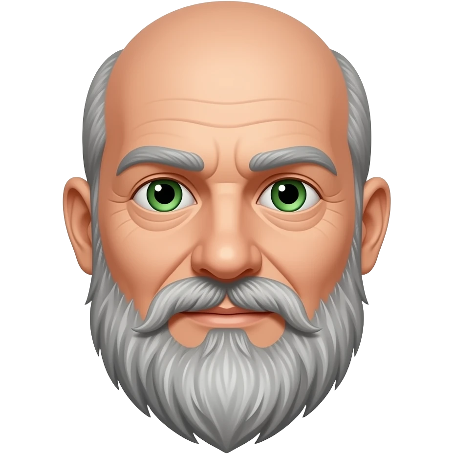 green-eyed, gray-bearded bald man emoji
