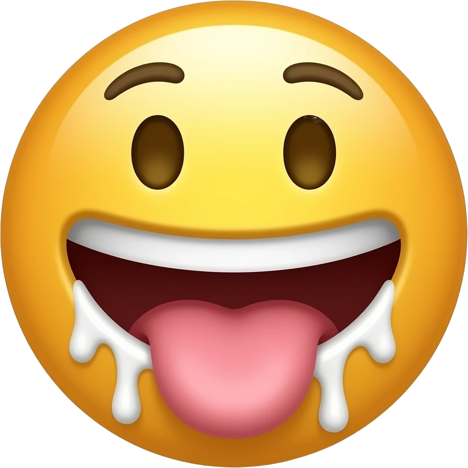 Create an emoji of a sausage in a mouth Dripping with sour cream sauce emoji