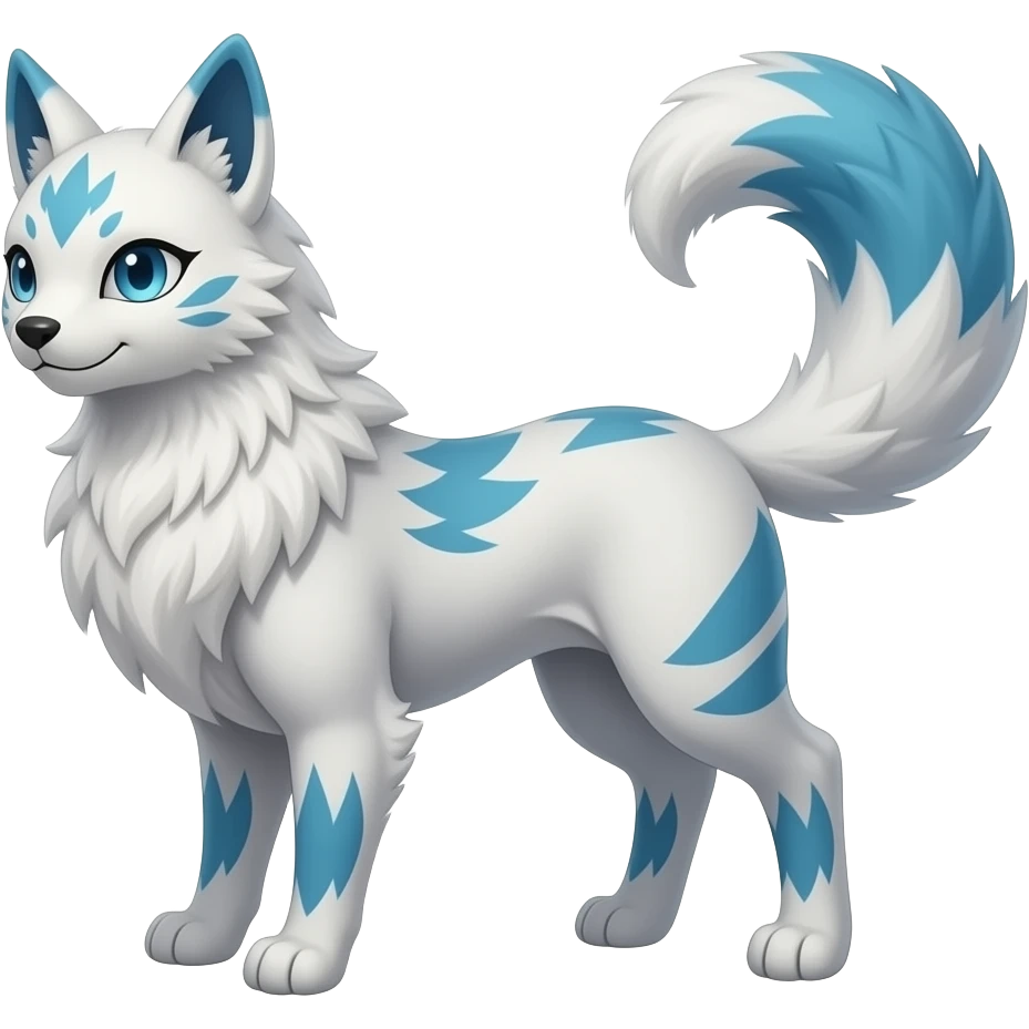 lanky fluffy fuzzy puffy tall elegant oriental feral painted Absol-Glaceon-Sylveon-animal-Fakémon-fusion-hybrid-creature emoji
