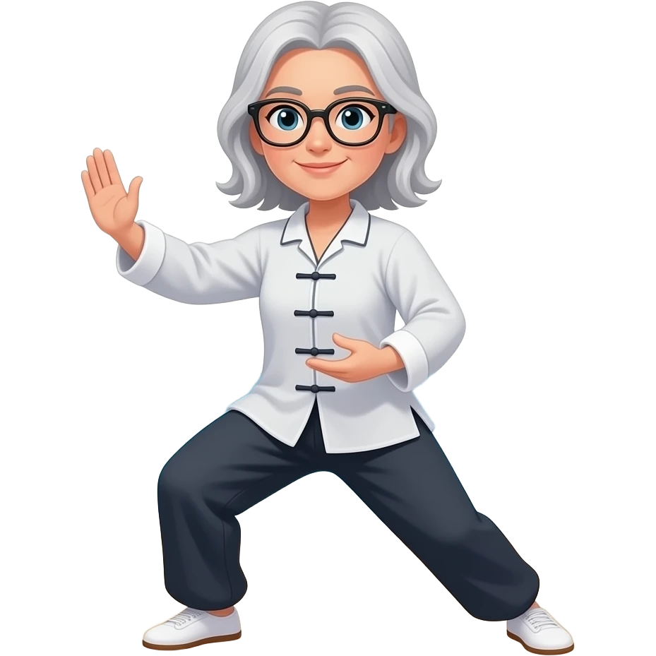 Women Taichi glasses medium long light gray hair on beach emoji