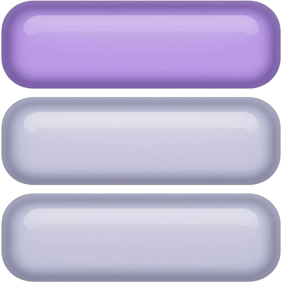 three simple rounded rectangles slightly offset in an exploded stack, no lines, no labels, purple and white, minimal, centered, transparent background emoji