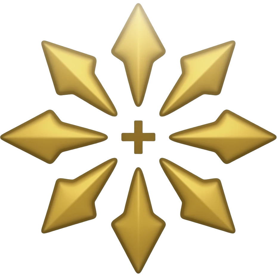 An emoji-style vector icon of a Coptic cross, 1:1 square ratio, symmetrical equal-length arms.      The Tips: Each of the 4 arms splits into 3 rounded points (12 total points).      The Center: A tiny, simplified equal-arm cross at the center intersection. . emoji