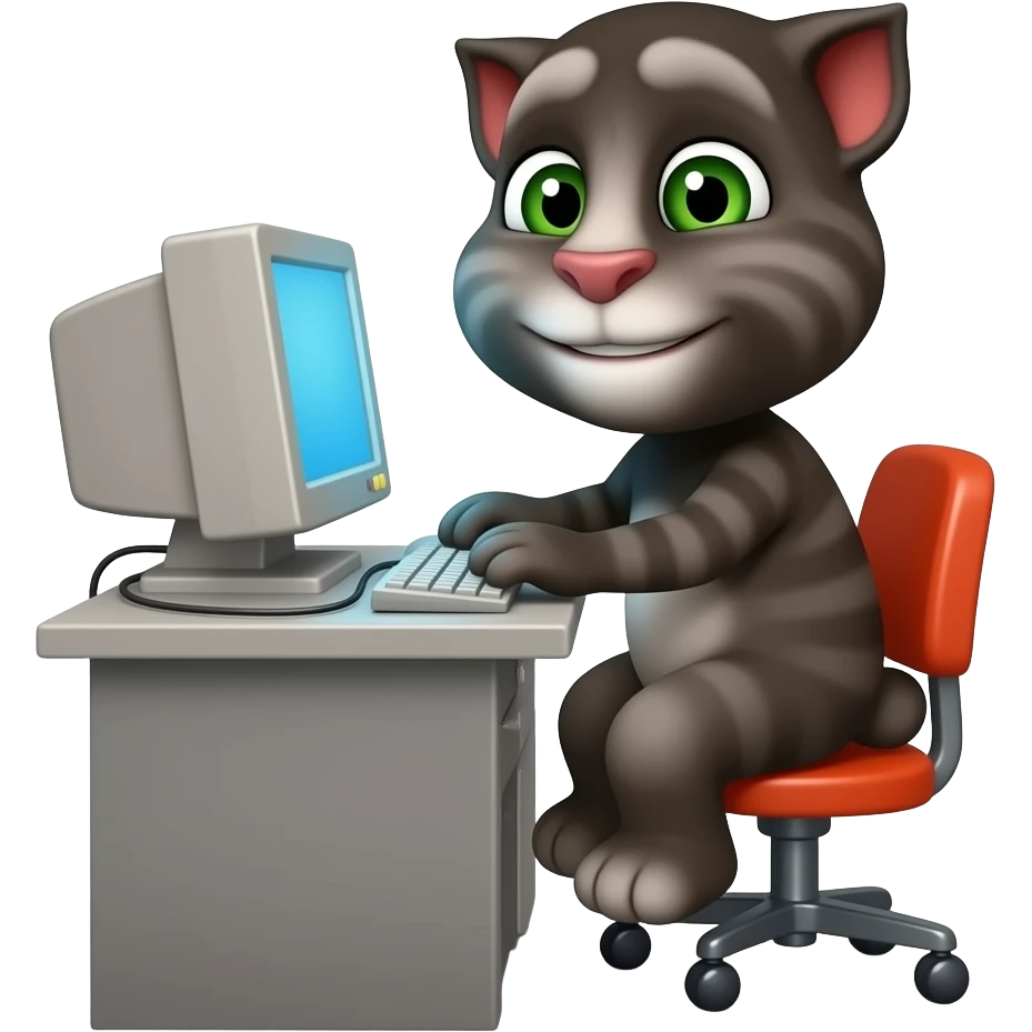 Talking tom working on a computer emoji