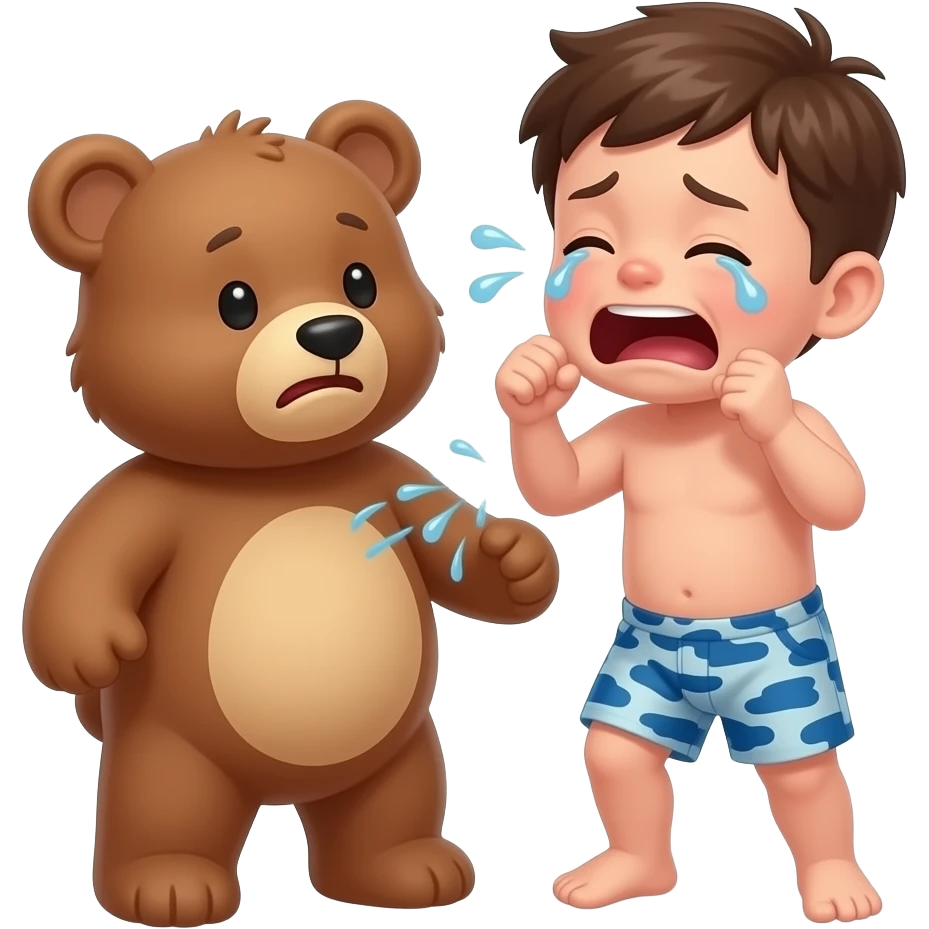 7 year old boy child crying & screaming tantrums hit the bear wear blue ...