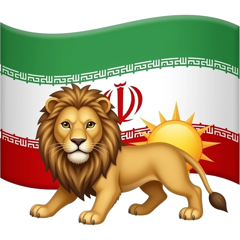 پرچم سه رنگ ایران و مرکز یک شیر و خورشید بر پشت سر آن طوری که نیمی از خورشید از پشت شیر پیدا است emoji