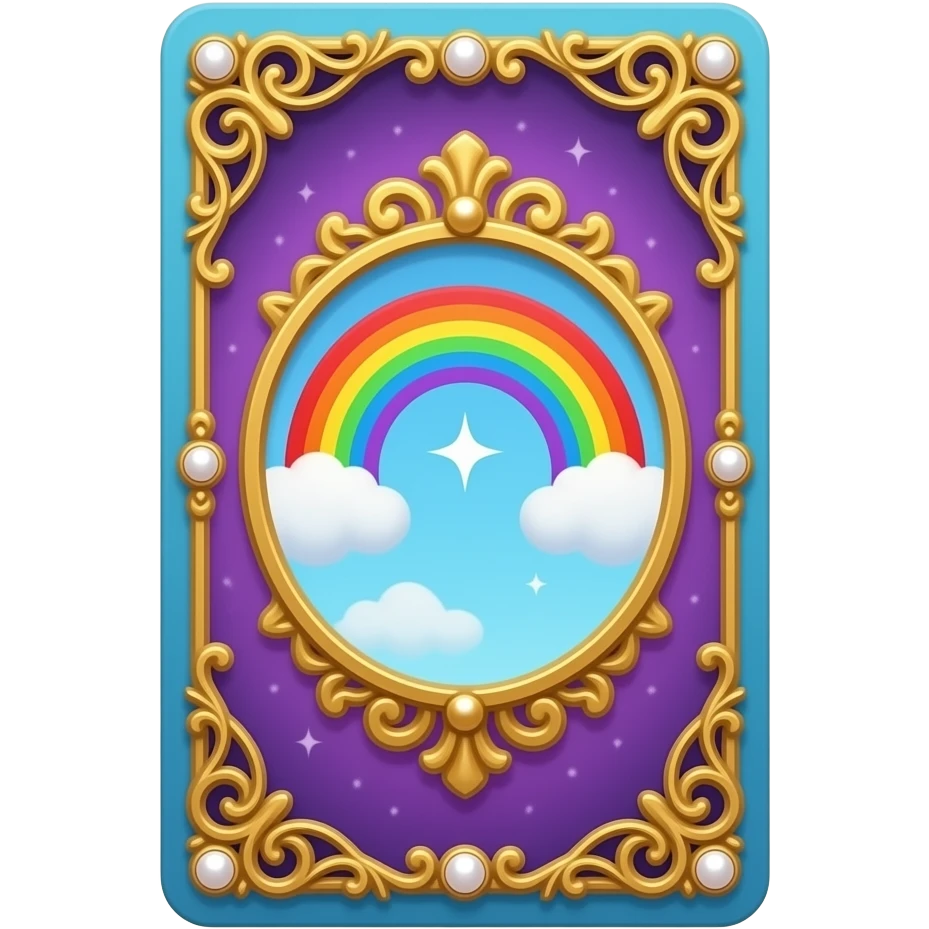 Tarot card, rainbow, gold and pearls embellishments, very decorated, gradient accents. emoji