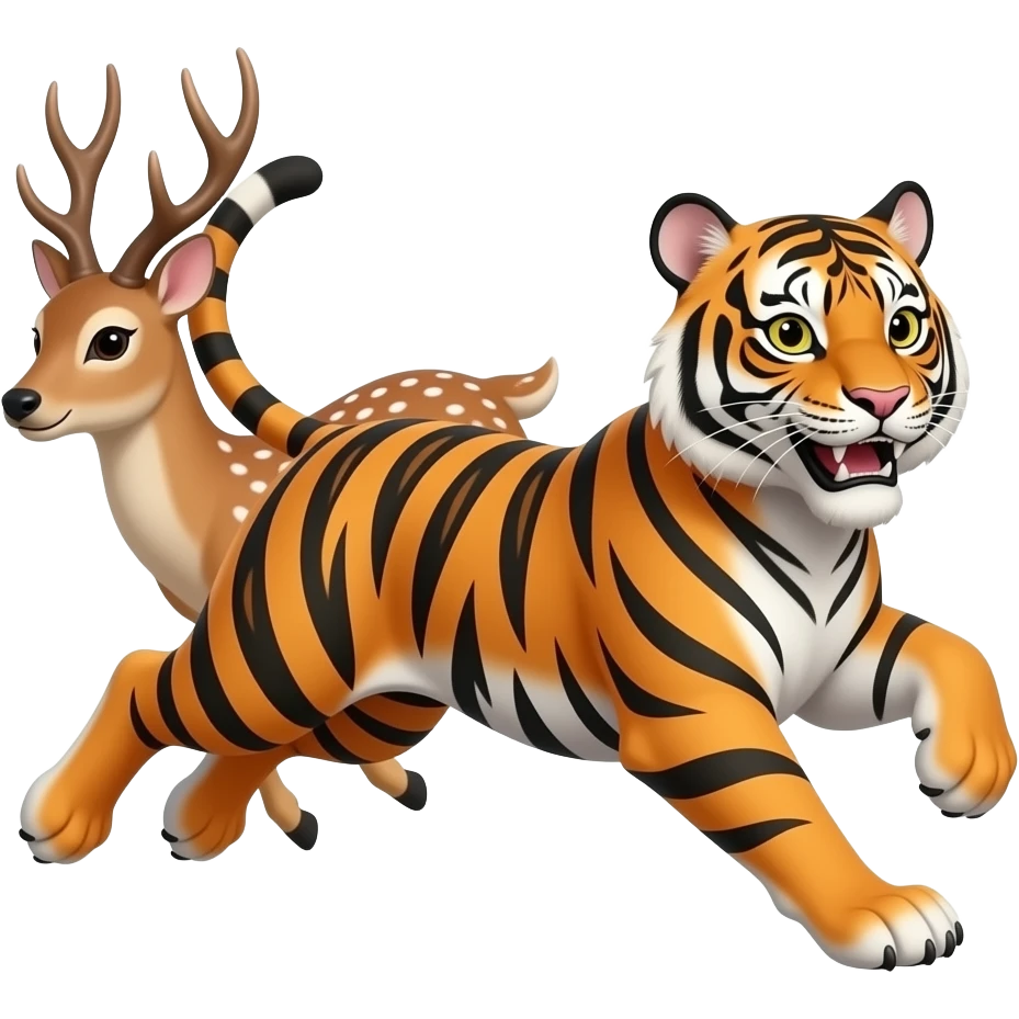 Cartoon tigeress chasing a sika deer emoji