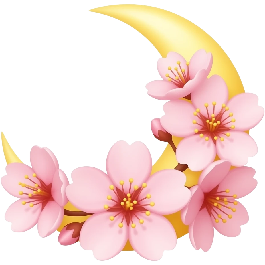 Cresent Moon and pink sakura flowers emoji