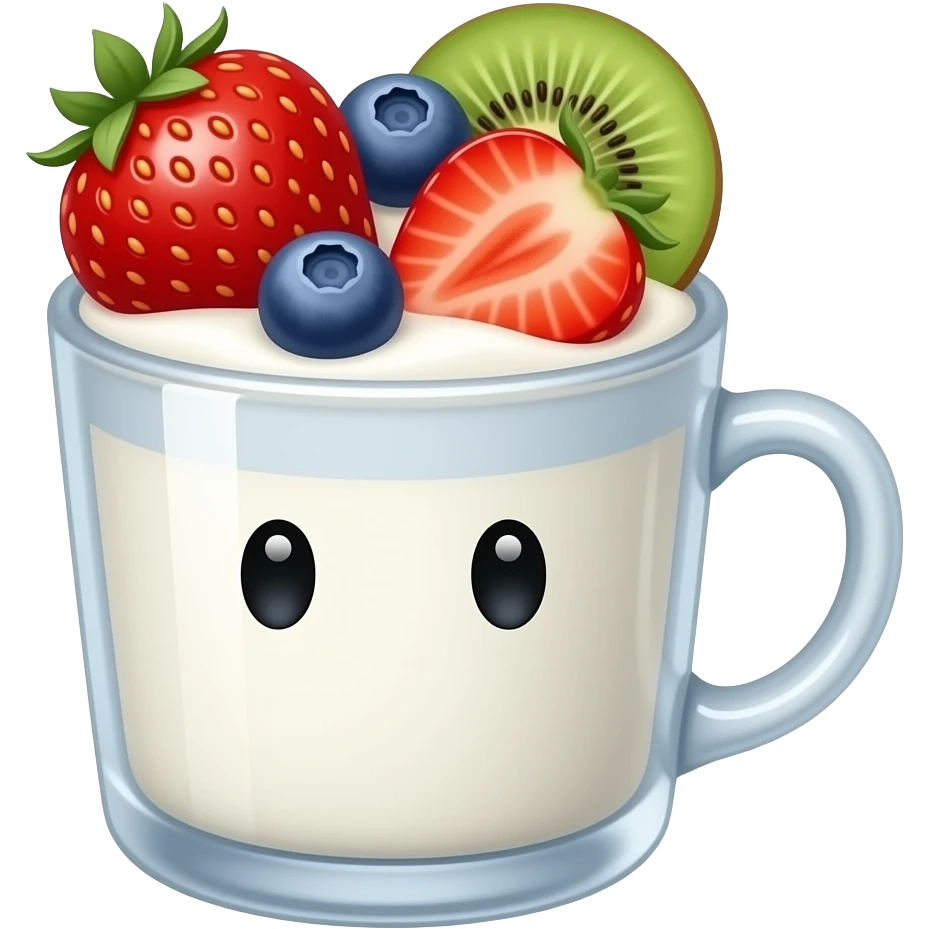 a cup of yogurt with no face and fruits on top emoji