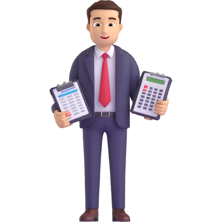 male accountant with spreadsheet, calculator and ledger emoji
