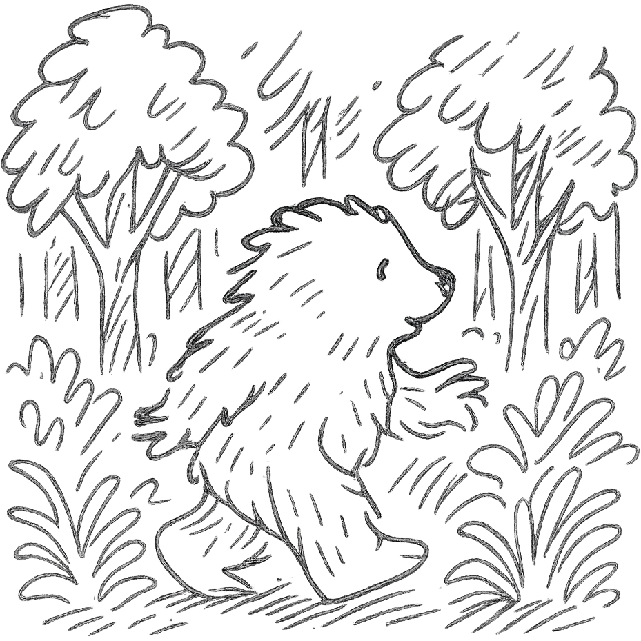 hand drawn furry creature exploring a dense forest emoji
