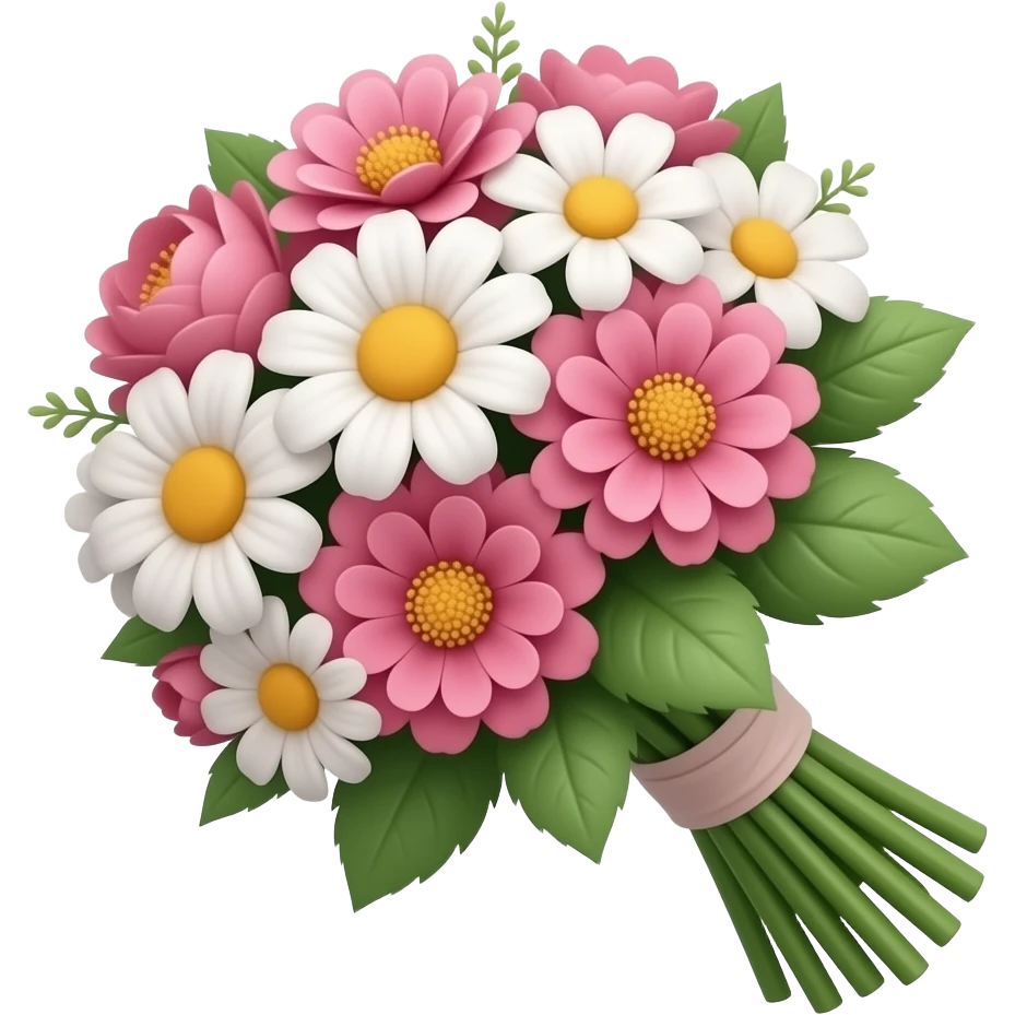 Crée 1 emoji iOS 18 représentant un bouquet de fleur. La vue est prise en 3 quarts.l'ensemble est isolée sur un fond blanc. emoji