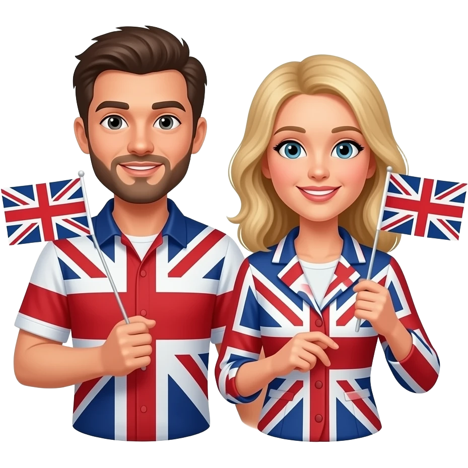 a British man and a British woman with flags emoji