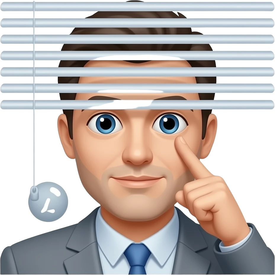person peering through window blinds with one finger pulling the blind down by their eye looking like they are being nosey emoji