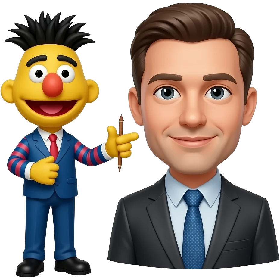 bert (yellow) puppetas a human emoji