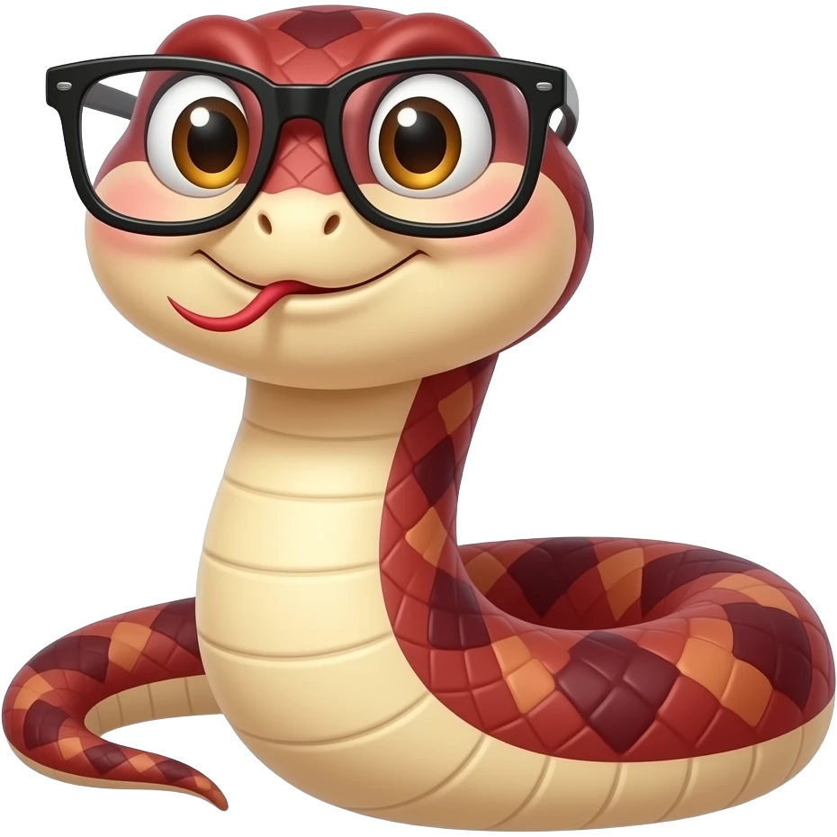 Fatty funny snake maroon with glasses emoji