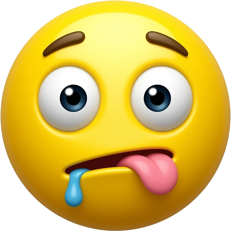 A circle yellow with tongue hanging down drooling looking like he is stupid confused disabled emoji