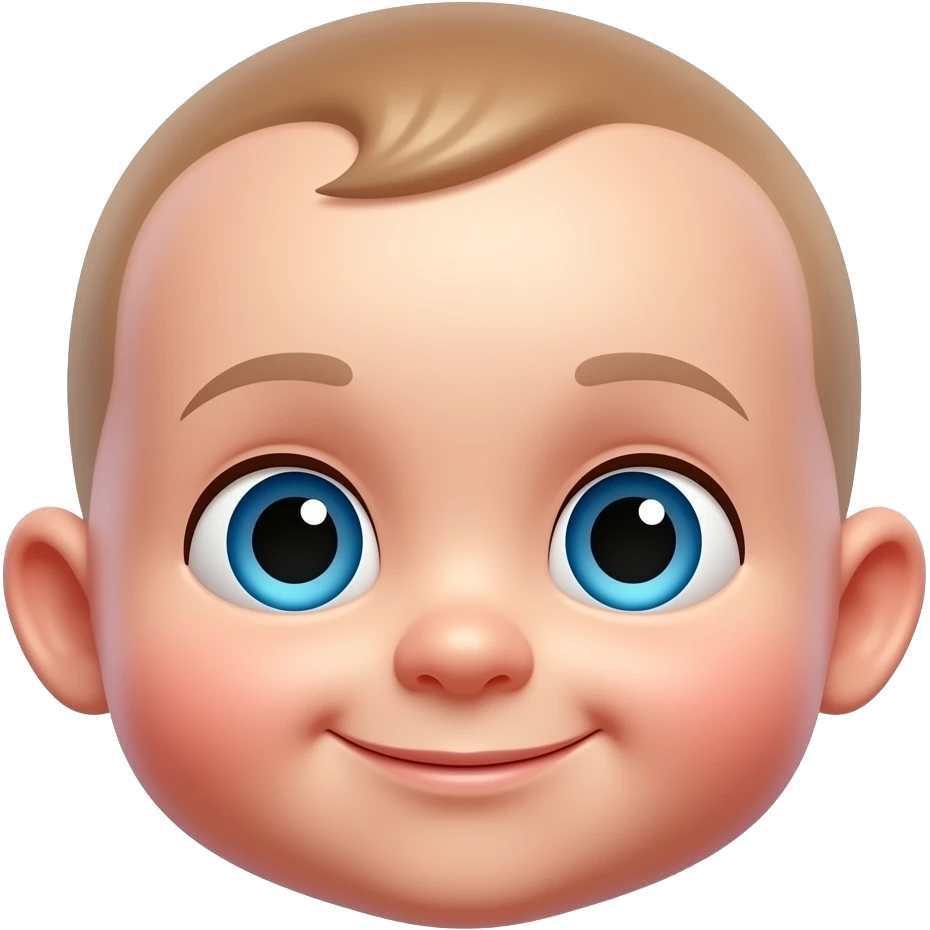 Минималистичный милый эмодзи малыша 5-9 лет в стиле эмодзи Apple, плавные градиенты, мягкая глянцевая текстура, округлое лицо, выразительные глаза, лёгкая улыбка, чистый 3D-рендер, по центру, высокое качество, прозрачный фон emoji
