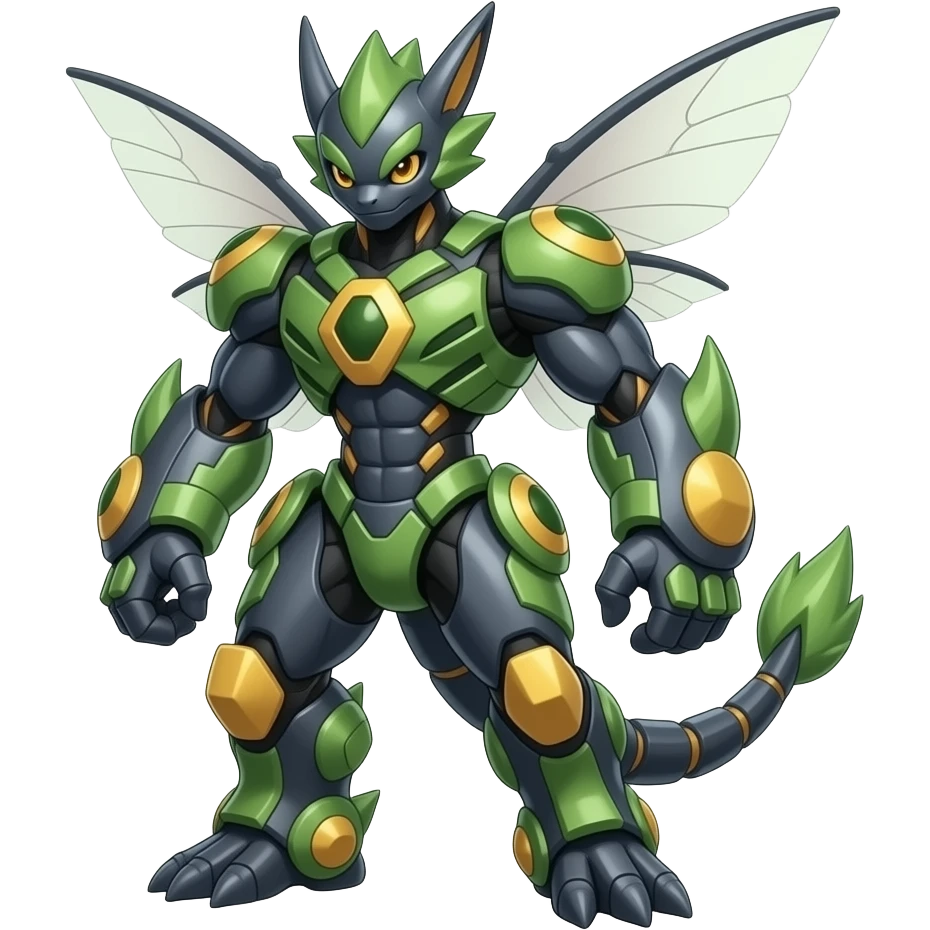 Genesect-Flygon-Treecko-Exveemon-Fakémon-hybrid, full body emoji
