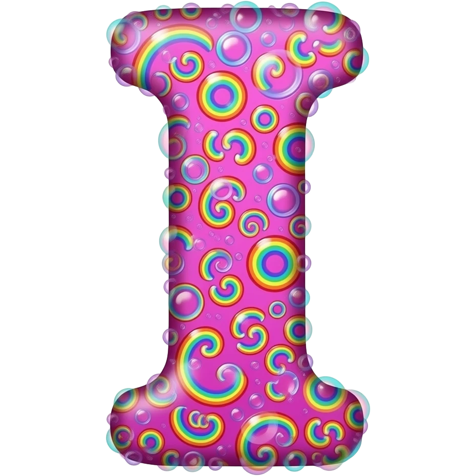 a letter I  in beautiful PINK colour having full of small colourful  BUBBLES  in it emoji