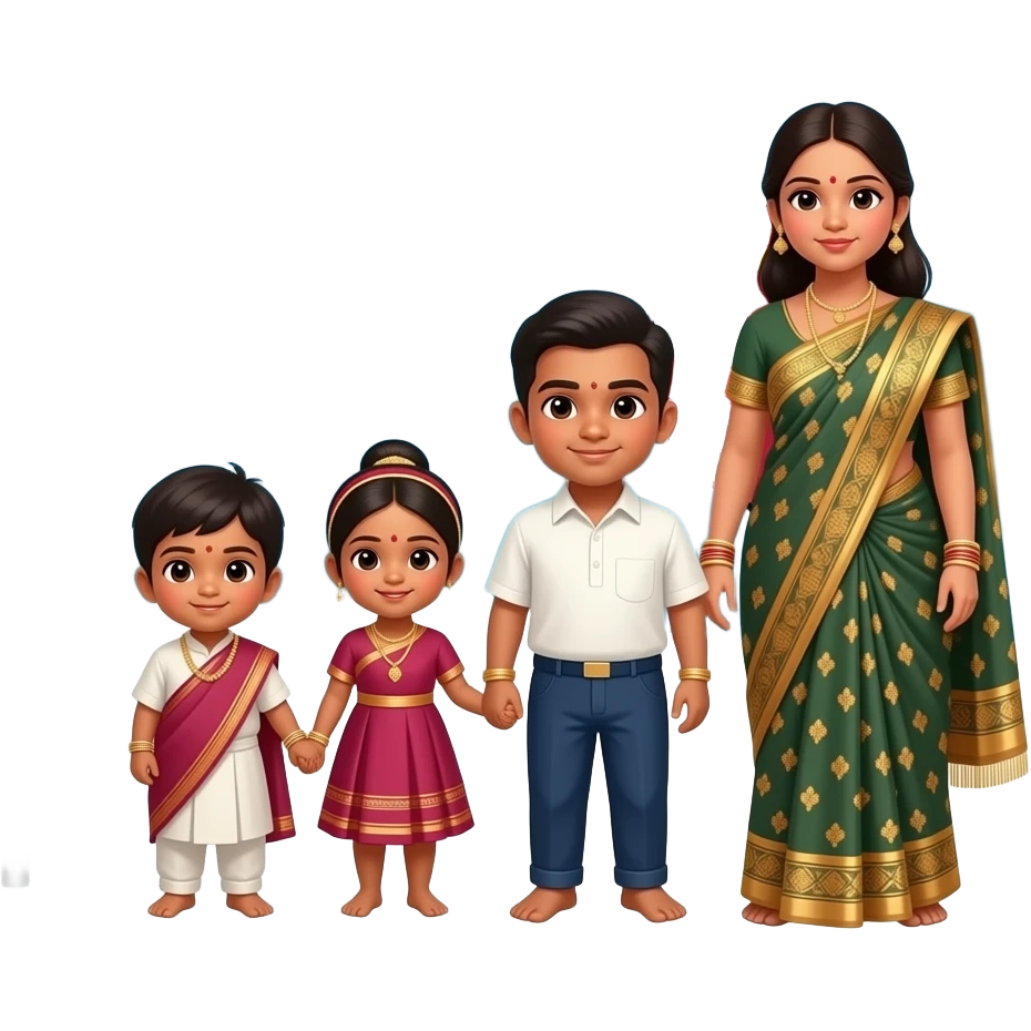 fiji indian parents emoji image with 2 young childrens and cultural cothes and flag emoji