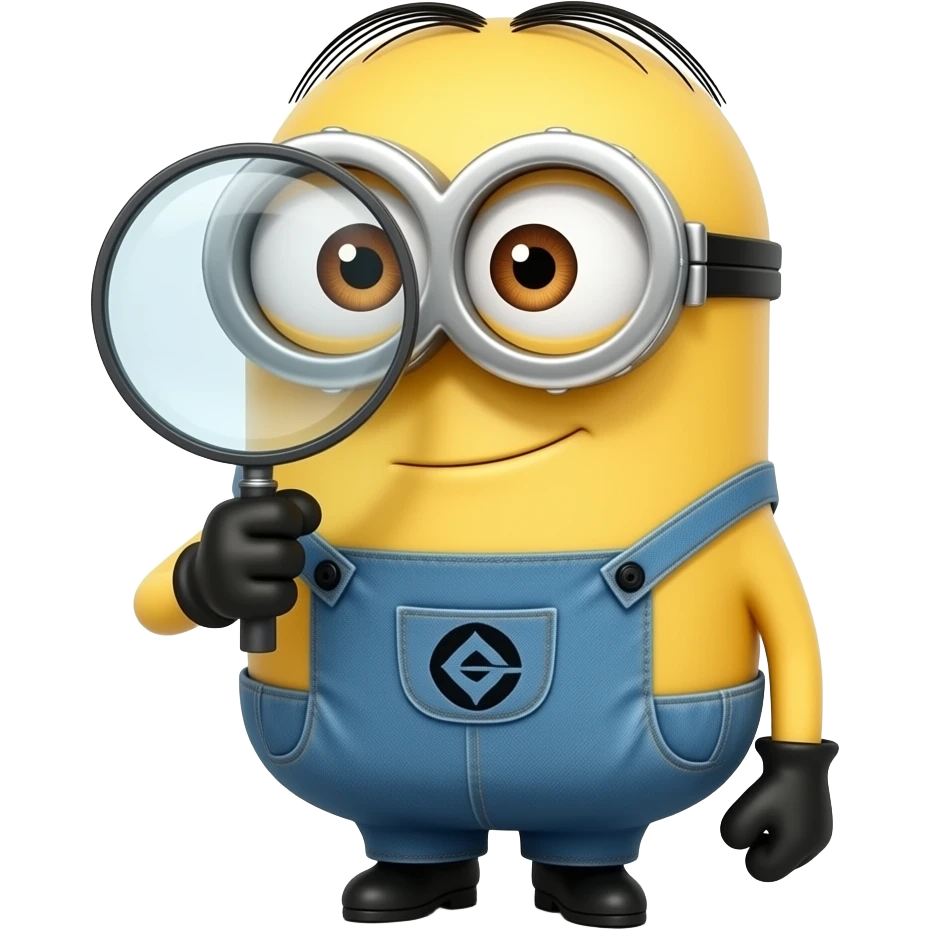 minion investigating and magnifying glass and thinking and smirk emoji