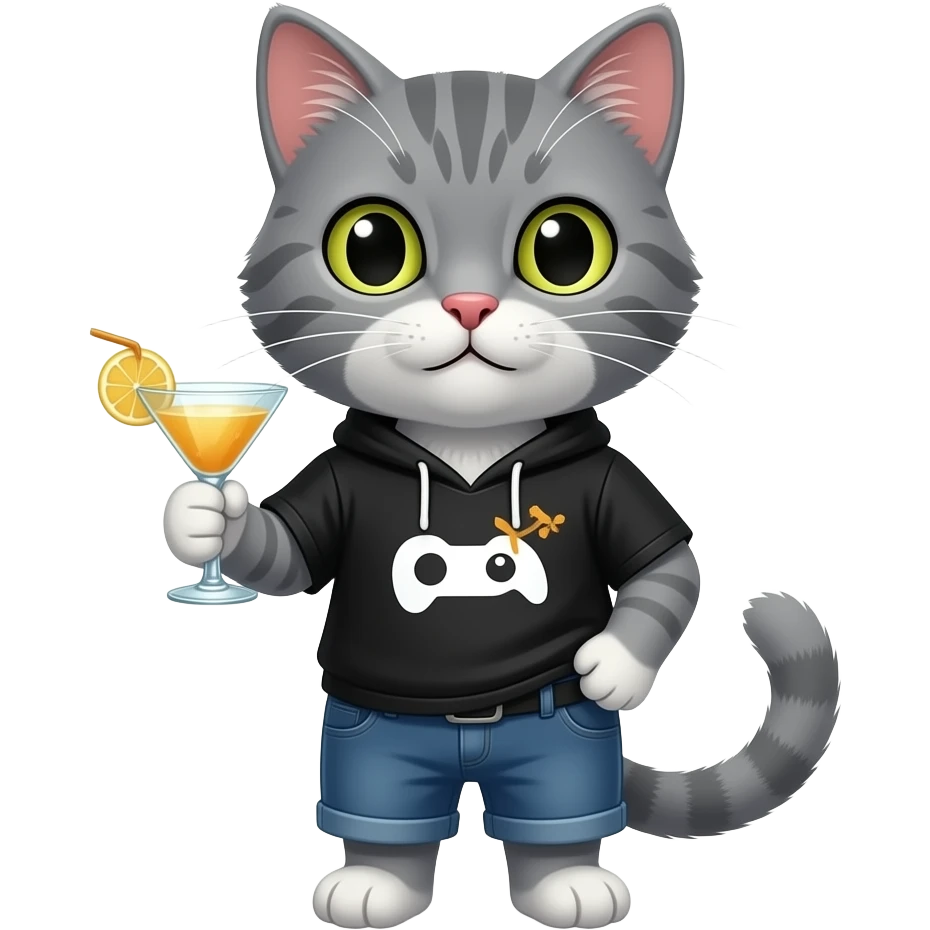 кот в геймерской рубашки с коктейлем и с пей кот серый и по emoji