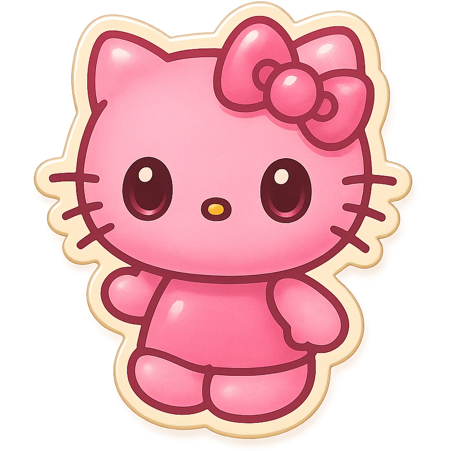 Hello KITTY as a playful sticker, cute style, pink and white color scheme, large eyes, simple background emoji