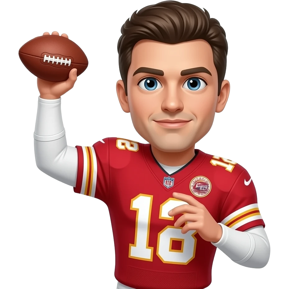 crea un emoji dond este mahomes lanzando un balon de americano emoji