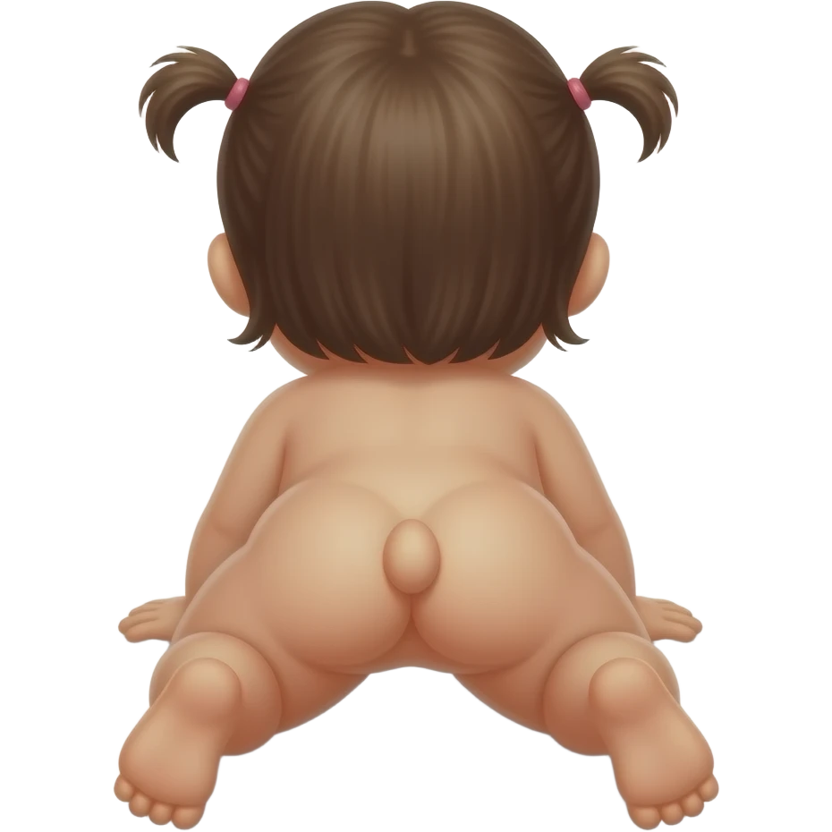 Niña de un año gateando desnuda  con su ano de frente emoji