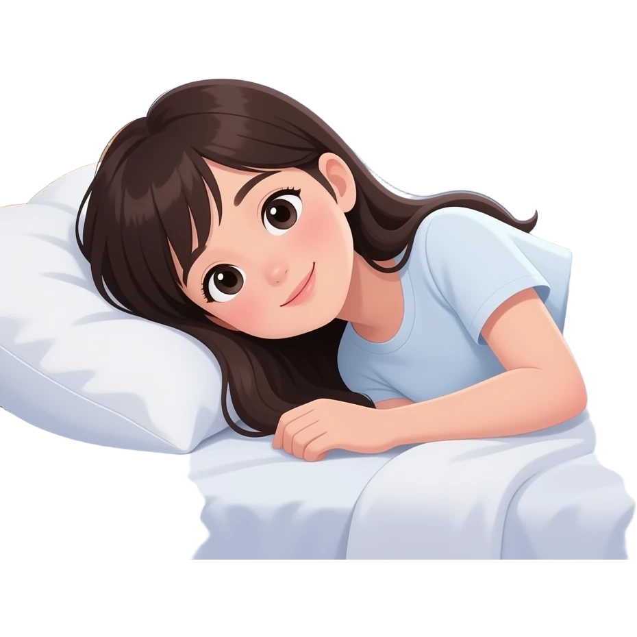 teen girl long hair, laying on bed, and the background is visble window visible, it is nighttime emoji