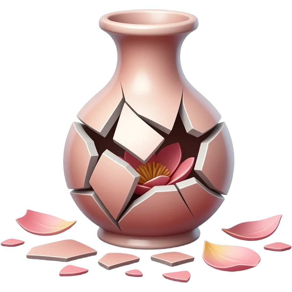 broken flower vase, vase is on the floor and the flowers are fall apart emoji