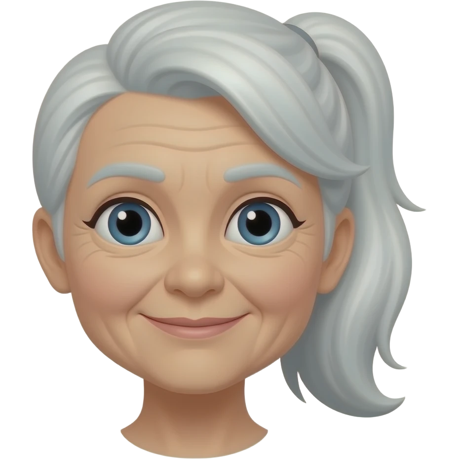 An old lady with her long white hair gathered into a ponytail. emoji
