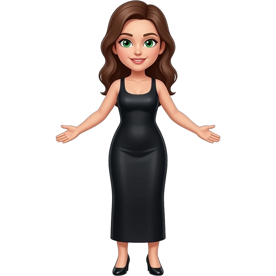 green eyes and bitch body complete with arms and legs with long skirt black with shoes! emoji