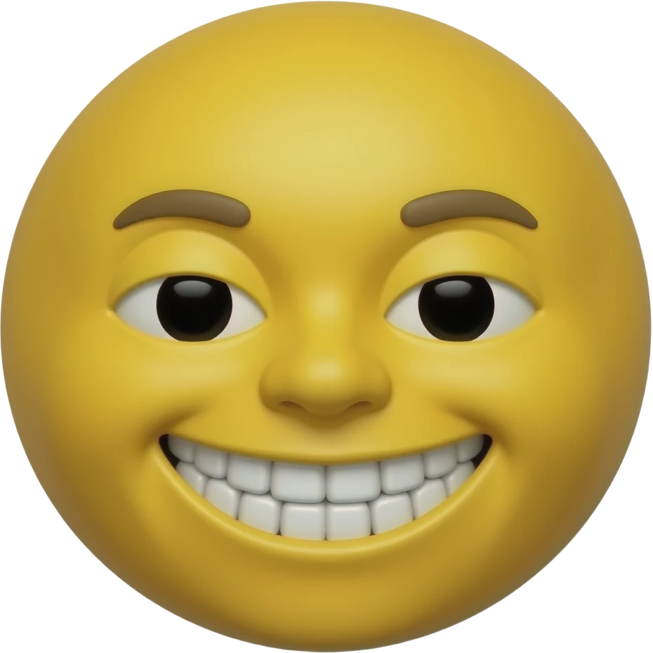 Cara amarilla mostrando los dientes con ojos cerrados en  el medio emoji