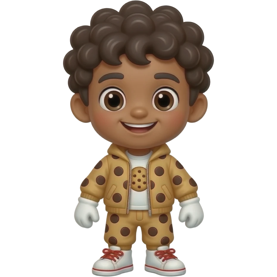Full body dessert mascot boy with a warm caramel brown skin tone, big ...