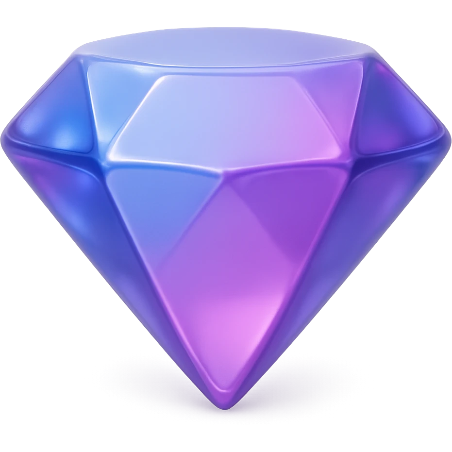 {
  "title": "3D Skeuomorphic Emoji Icon Schema",
  "type": "object",
  "properties": {
    "object": {
      "type": "string",
      "description": "Name of the object to be represented (e.g., 'money bag', 'camera', 'pizza')."
    },
    "style": {
      "type": "string",
      "enum": ["3D skeuomorphic emoji"],
      "description": "Visual style to be used for rendering."
    },
    "materials": {
      "type": "object",
      "properties": {
        "base": {
          "type": "string",
          "description": "Primary material texture, e.g., 'smooth cloth', 'metallic', 'plastic'."
        },
        "details": {
          "type": "array",
          "items": { "type": "string" },
          "description": "Secondary materials or embellishments (e.g., rope, buttons, stitching)."
        }
      }
    },
    "colors": {
      "type": "object",
      "properties": {
        "baseColor": {
          "type": "string",
          "description": "Main color of the object (e.g., '#F5DEB3' for a beige sack)."
        },
        "accentColors": {
          "type": "array",
          "items": { "type": "string" },
          "description": "Accent or highlight colors (e.g., yellow for dollar sign)."
        }
      }
    },
    "lighting": {
      "type": "object",
      "properties": {
        "type": {
          "type": "string",
          "enum": ["soft", "ambient", "studio"],
          "description": "Lighting type used to shade and define volume."
        },
        "shadows": {
          "type": "boolean",
          "description": "Indicates if soft drop shadows are used."
        }
      }
    },
    "geometry": {
      "type": "object",
      "properties": {
        "dimensionality": {
          "type": "string",
          "enum": ["3D"],
          "description": "Indicates that object is rendered in 3D."
        },
        "roundedEdges": {
          "type": "boolean",
          "description": "Indicates if object has smooth, rounded edges."
        }
      }
    },
    "expression": {
      "type": "string",
      "enum": ["playful", "realistic", "friendly"],
      "description": "Overall emotional tone of the icon."
    },
    "background": {
      "type": "string",
      "enum": ["transparent", "white", "gradient"],
      "description": "Background type for the rendered emoji."
    }
  },
  "required": ["object", "style", "materials", "colors", "lighting", "geometry", "expression", "background"]
}

diamond emoji